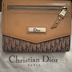 DIOR Trotter Canvas & Leather Wallet Clutch | Beige Tan Vintage Dior